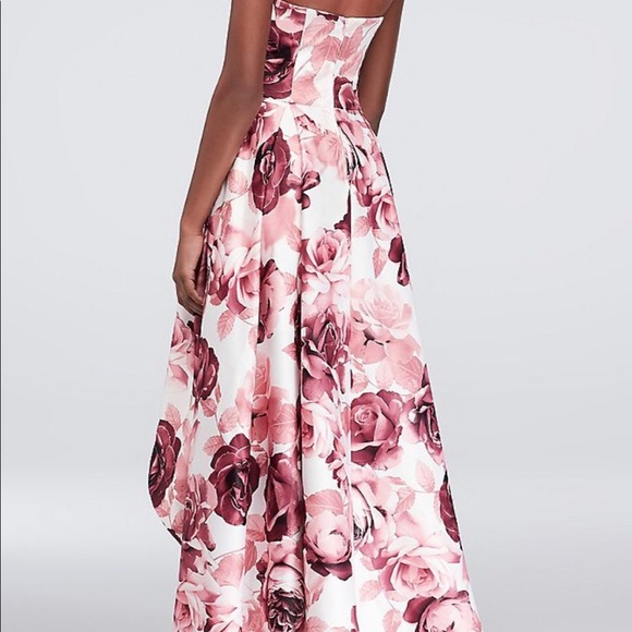 Black/White Floral High-Low Satin Twill Ball Gown - Picture 6 of 8